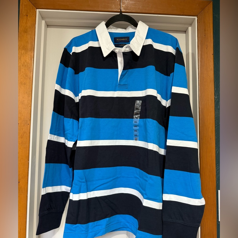 Piombo Men's Bold Blue and Black Long Sleeve Shirt